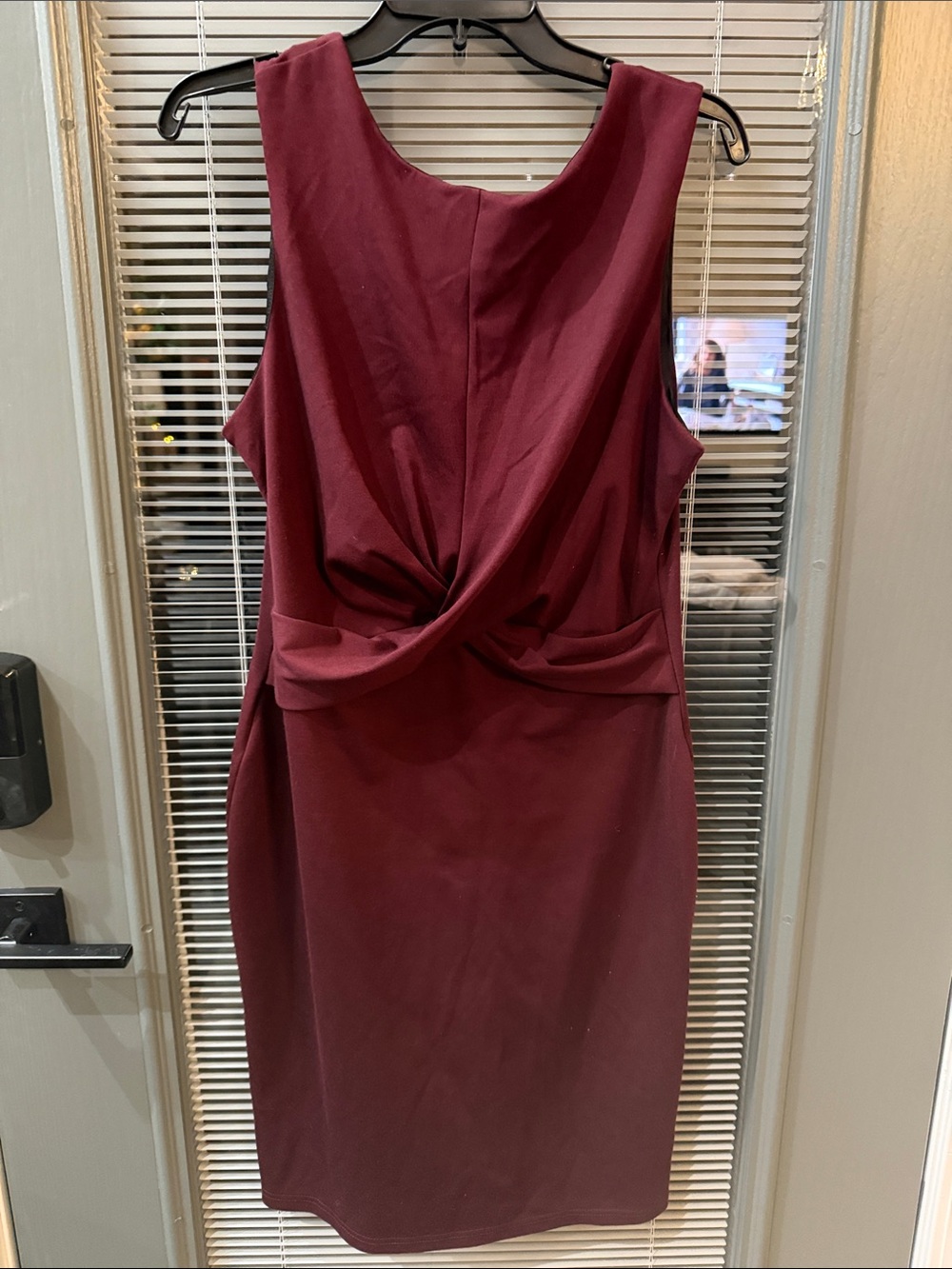 RD Style Twist-Front Sleeveless Midi Dress in Burgundy